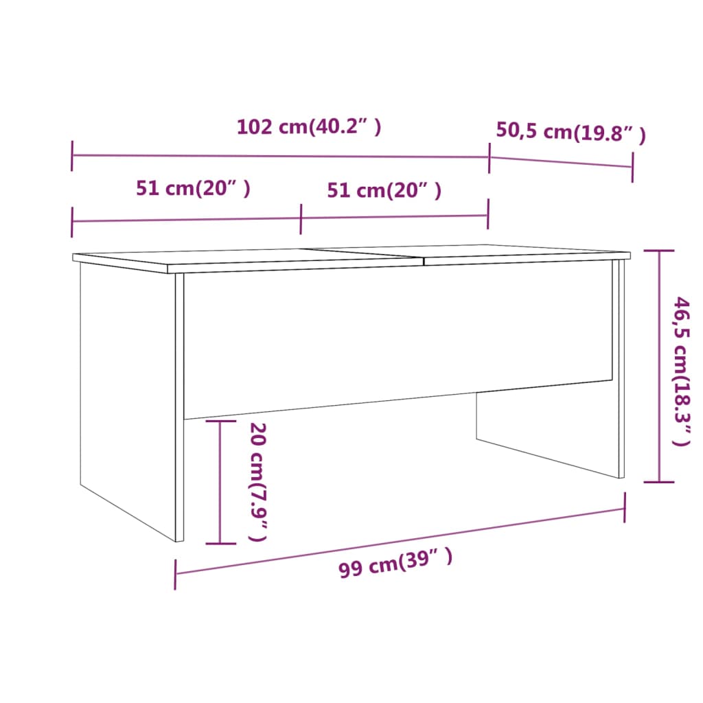 vidaXL Soffbord rökfärgad ek 102x50,5x46,5 cm konstruerat trä