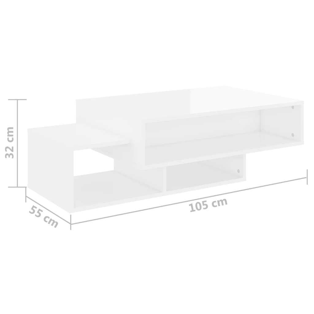 vidaXL Soffbord vit högglans 105x55x32 cm spånskiva