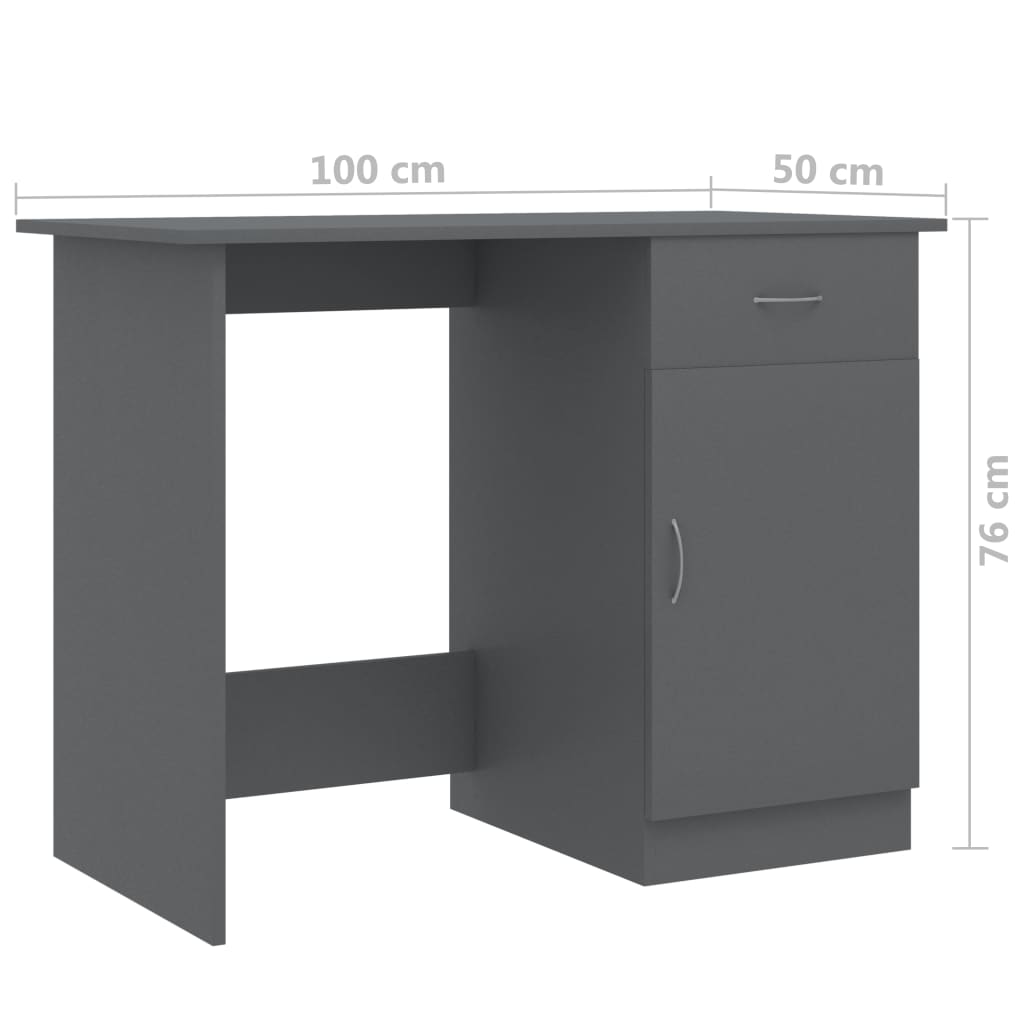 vidaXL Skrivbord grå 100x50x76 cm spånskiva