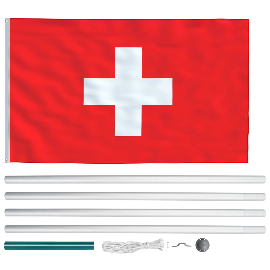 vidaXL Schweiz flagga och flaggstång i aluminium 6,2 m