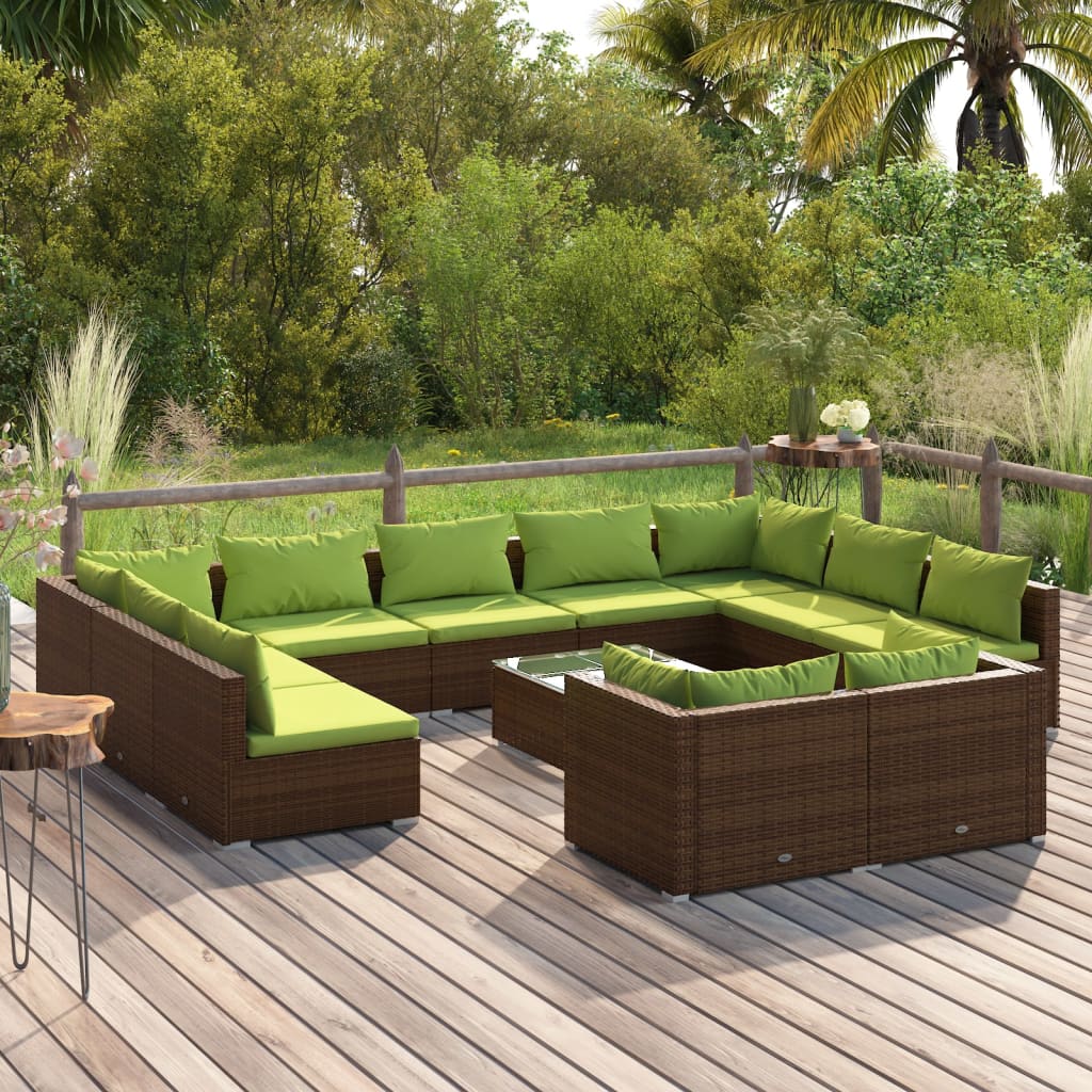 vidaXL Loungegrupp för trädgården med dynor 12delar konstrotting brun