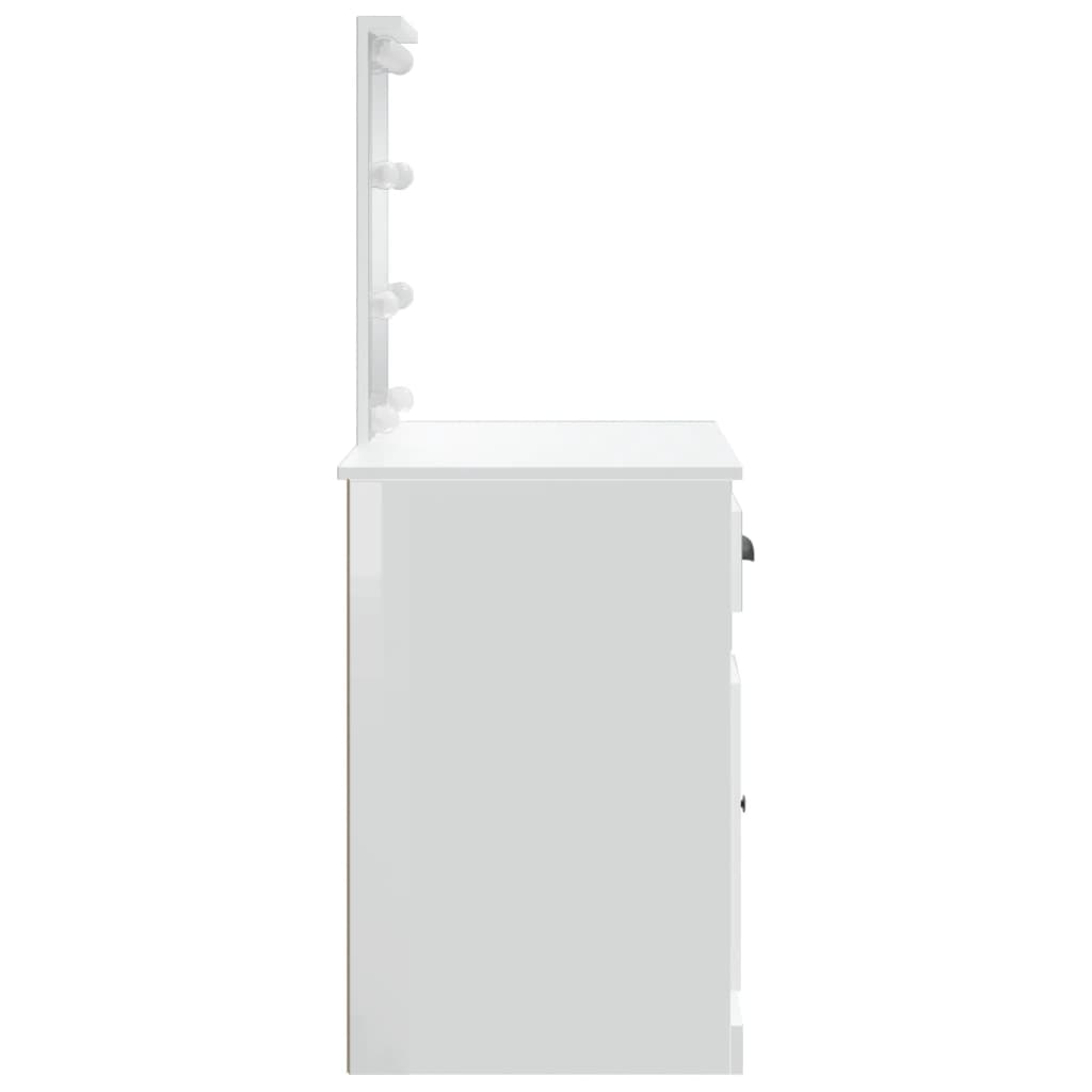 vidaXL Sminkbord med LED-lampor vit högglans 90x42x132,5 cm