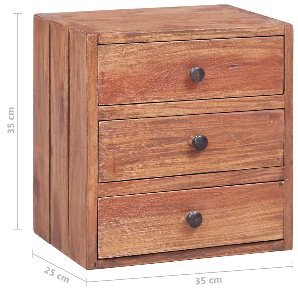 vidaXL Sängbord med 3 lådor 35x25x35 cm massivt återvunnet trä