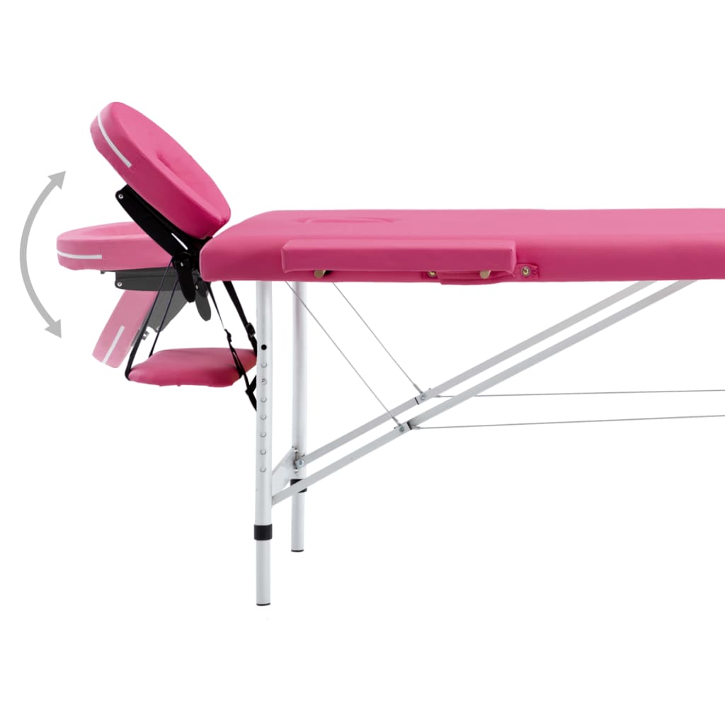 vidaXL Hopfällbar massagebänk 2 sektioner aluminium rosa
