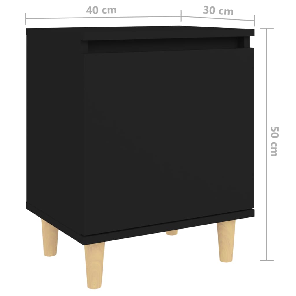 vidaXL Sängbord med massiva ben svart 40x30x50 cm