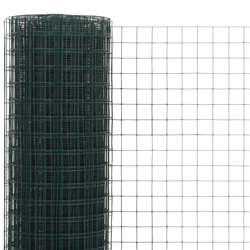 vidaXL Hönsnät stål med PVC-beläggning 25x0,5 m grön