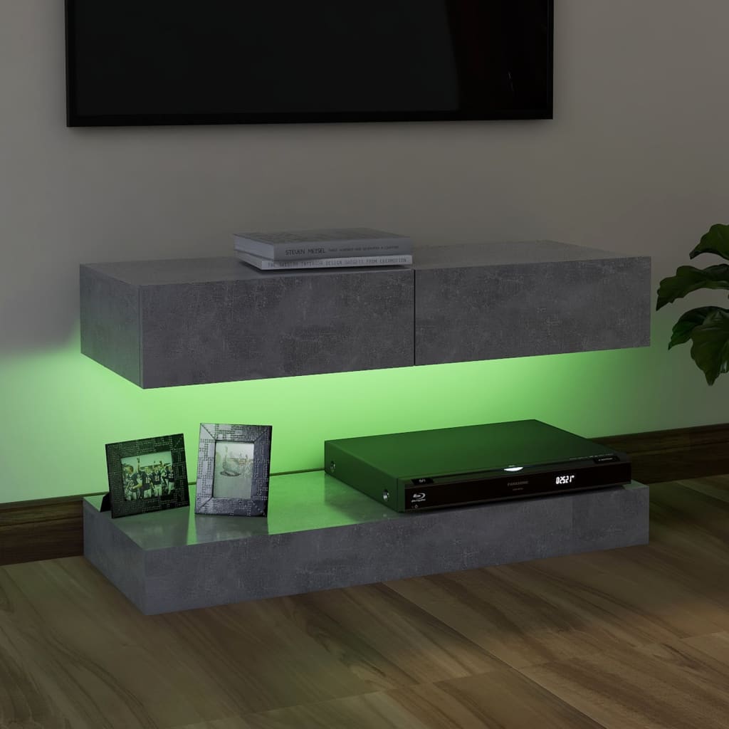vidaXL TV-bänk med LED-belysning betonggrå 90x35 cm
