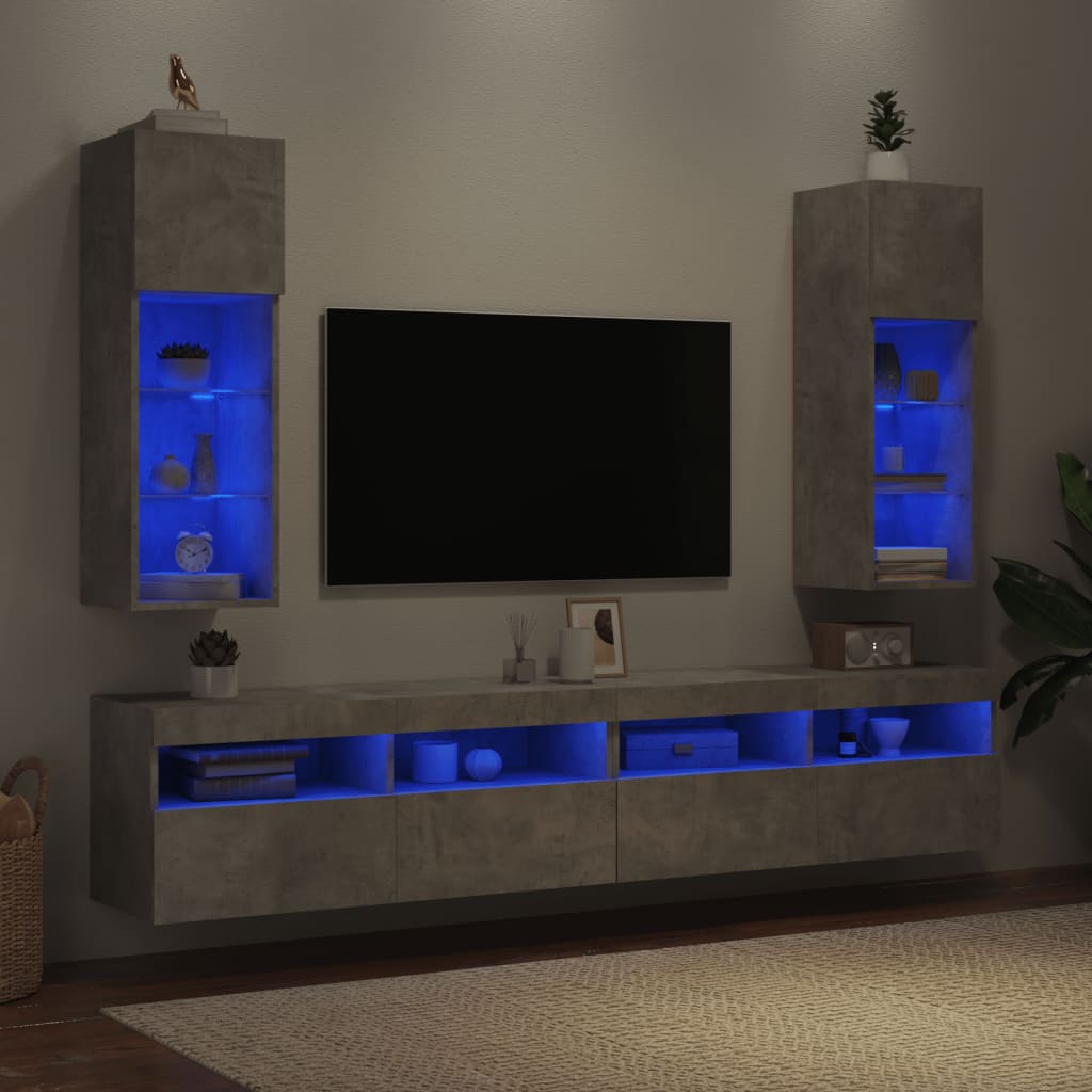vidaXL TV-bänk med LED-belysning 2 st betonggrå 30,5x30x90 cm