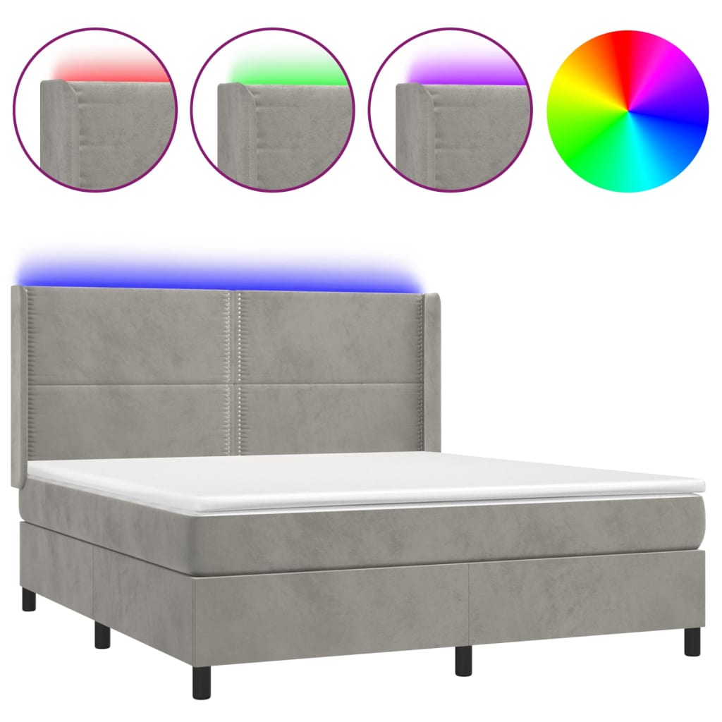 vidaXL Ramsäng med madrass & LED ljusgrå 160x200 cm sammet
