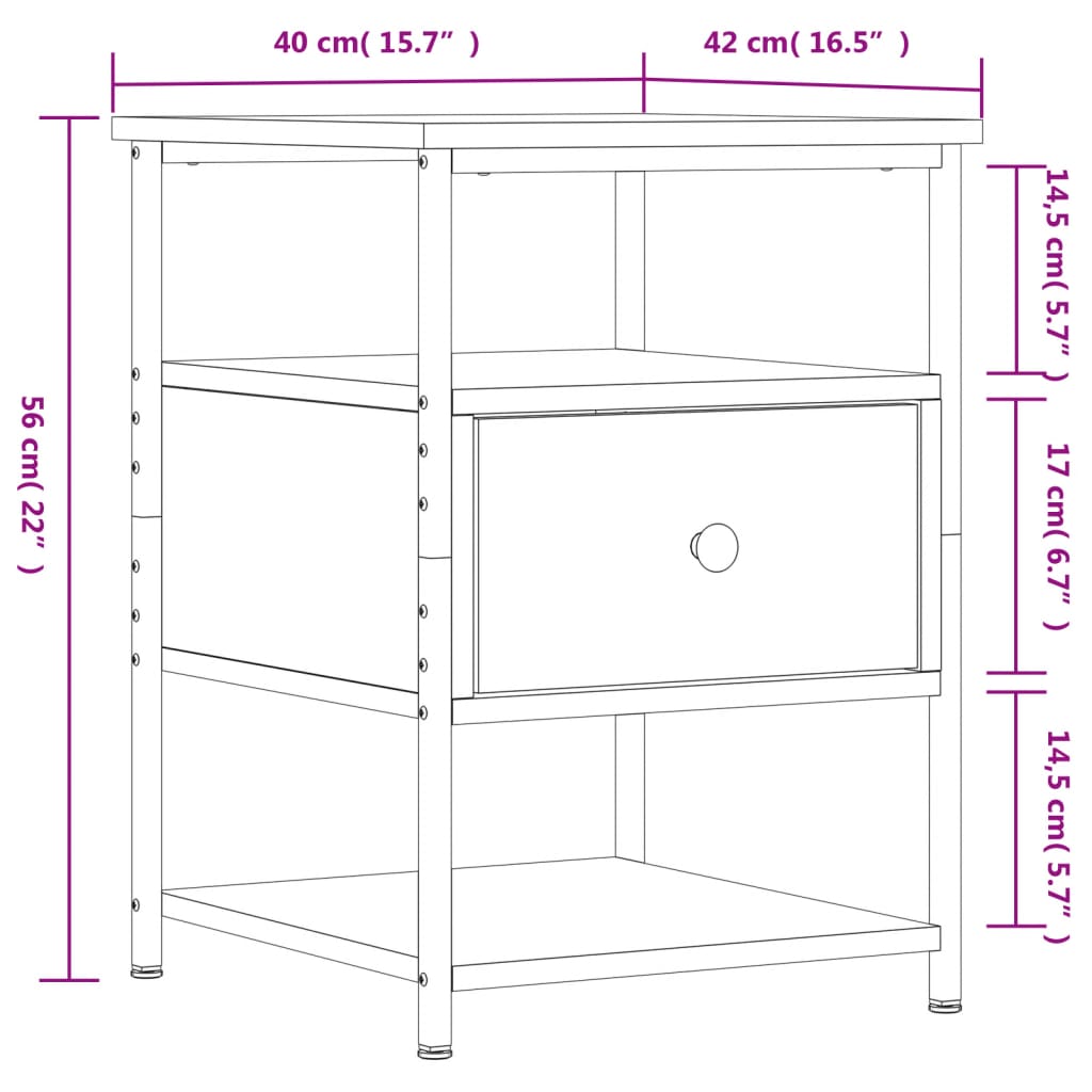 vidaXL Sängbord 2 st sonoma-ek 40x42x56 cm konstruerat trä