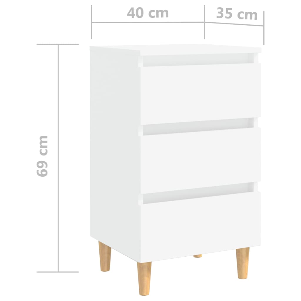 vidaXL Sängbord med ben i massivt trä 2 st vit 40x30x69 cm