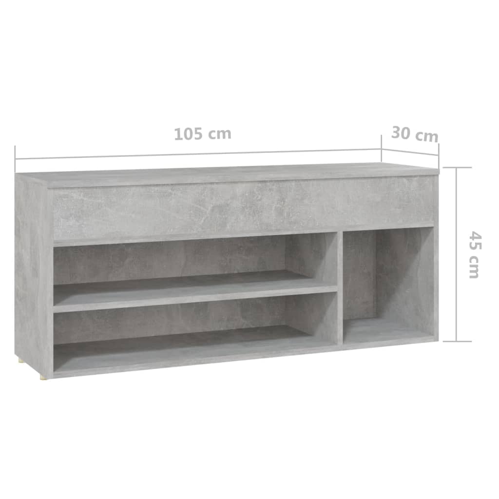 vidaXL Skobänk betonggrå 105x30x45 cm spånskiva