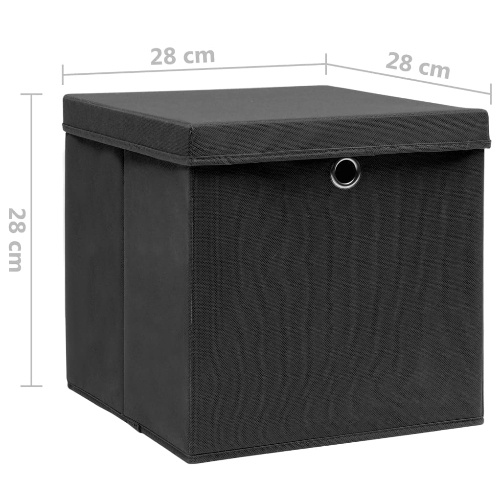 vidaXL Förvaringslådor med lock 4 st 28x28x28 cm svart