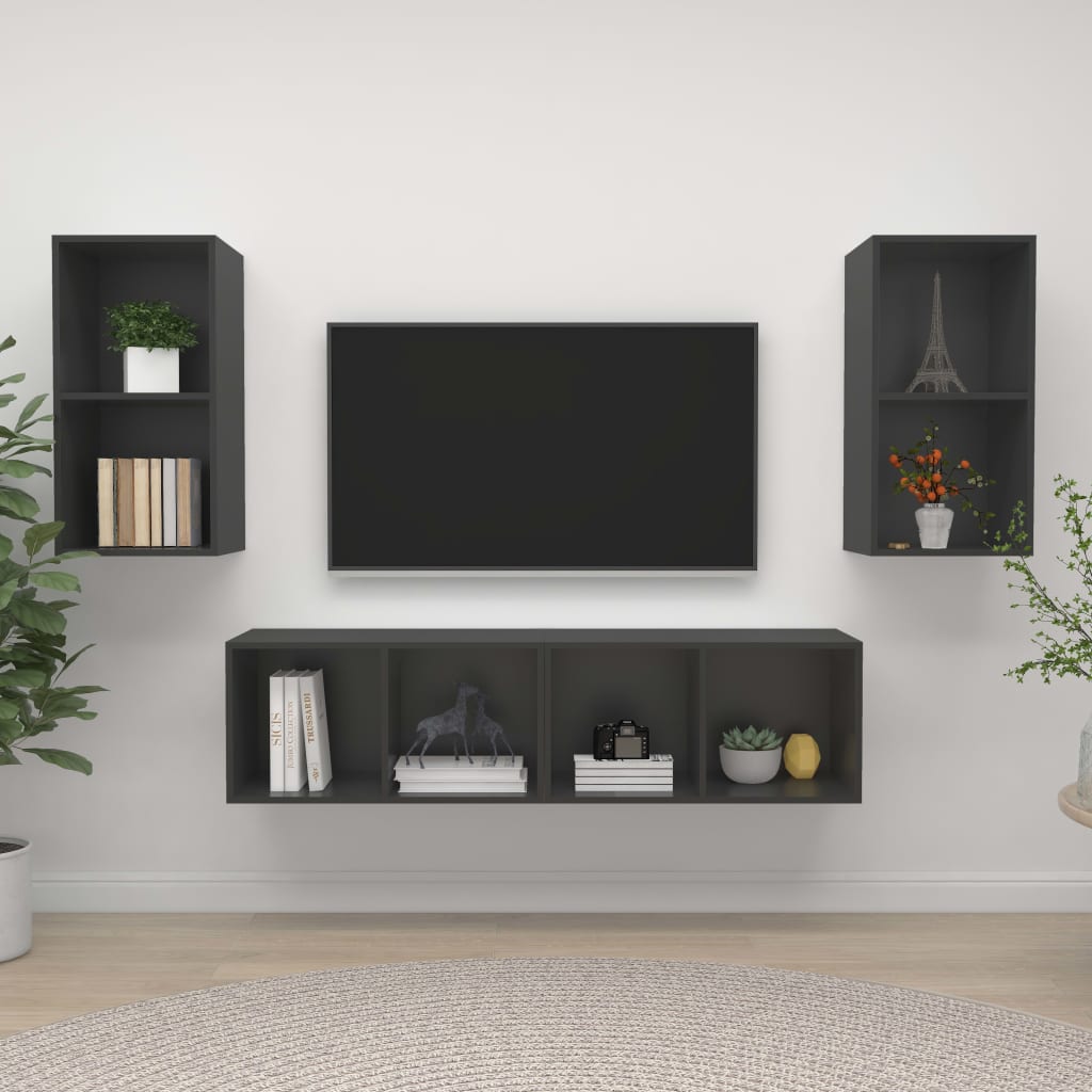 vidaXL Väggmonterade tv-skåp 4 st grå konstruerat trä