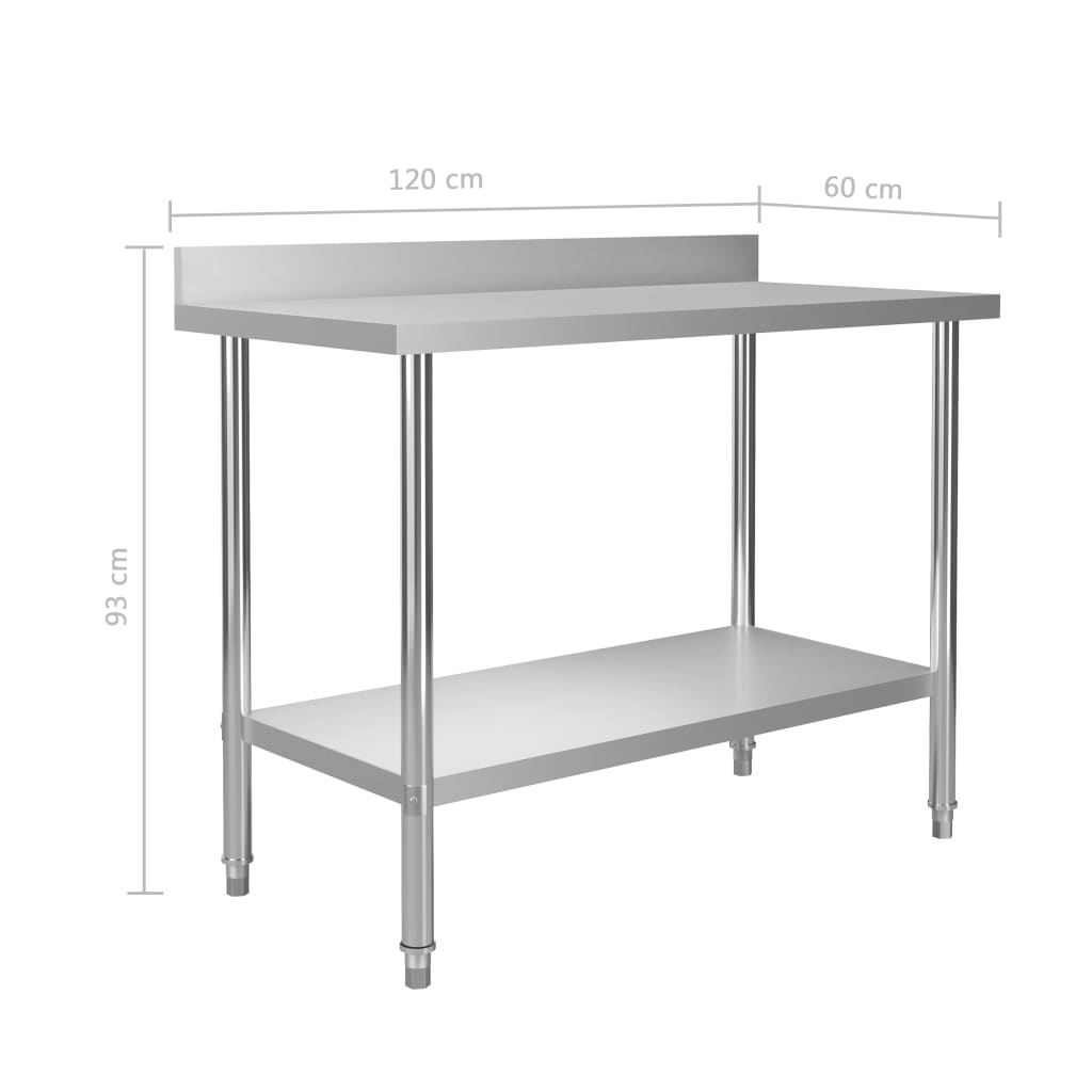 vidaXL Arbetsbord med stänkskydd 120x60x93 cm rostfritt stål