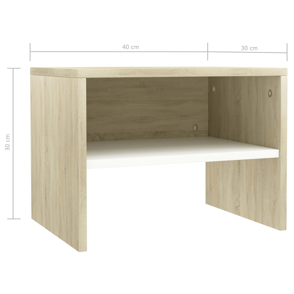 vidaXL Sängbord 2 st vit och sonoma-ek 40x30x30 cm spånskiva