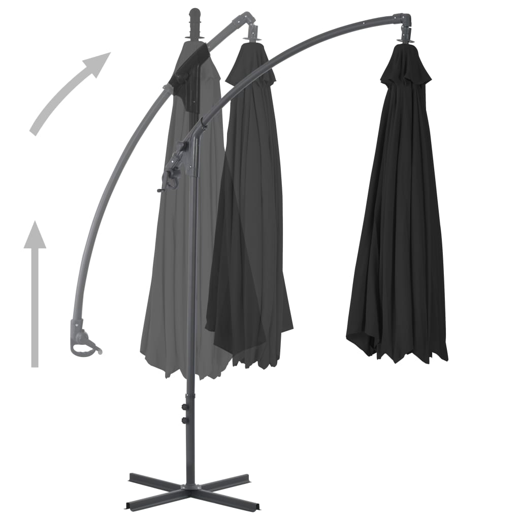 vidaXL Frihängande parasoll med stålstång 300 cm svart