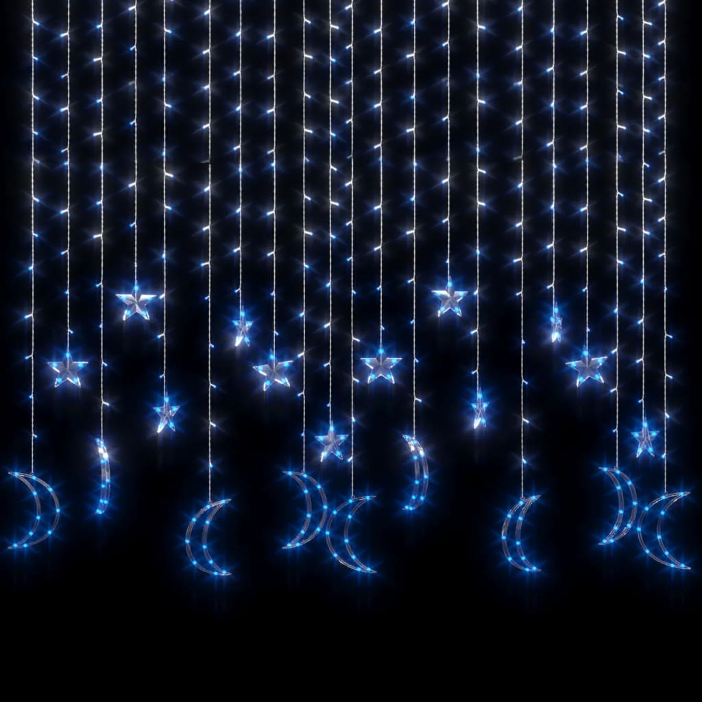 vidaXL Ljusgardin stjärnor och månar fjärrkontroll 345 lysdioder blå