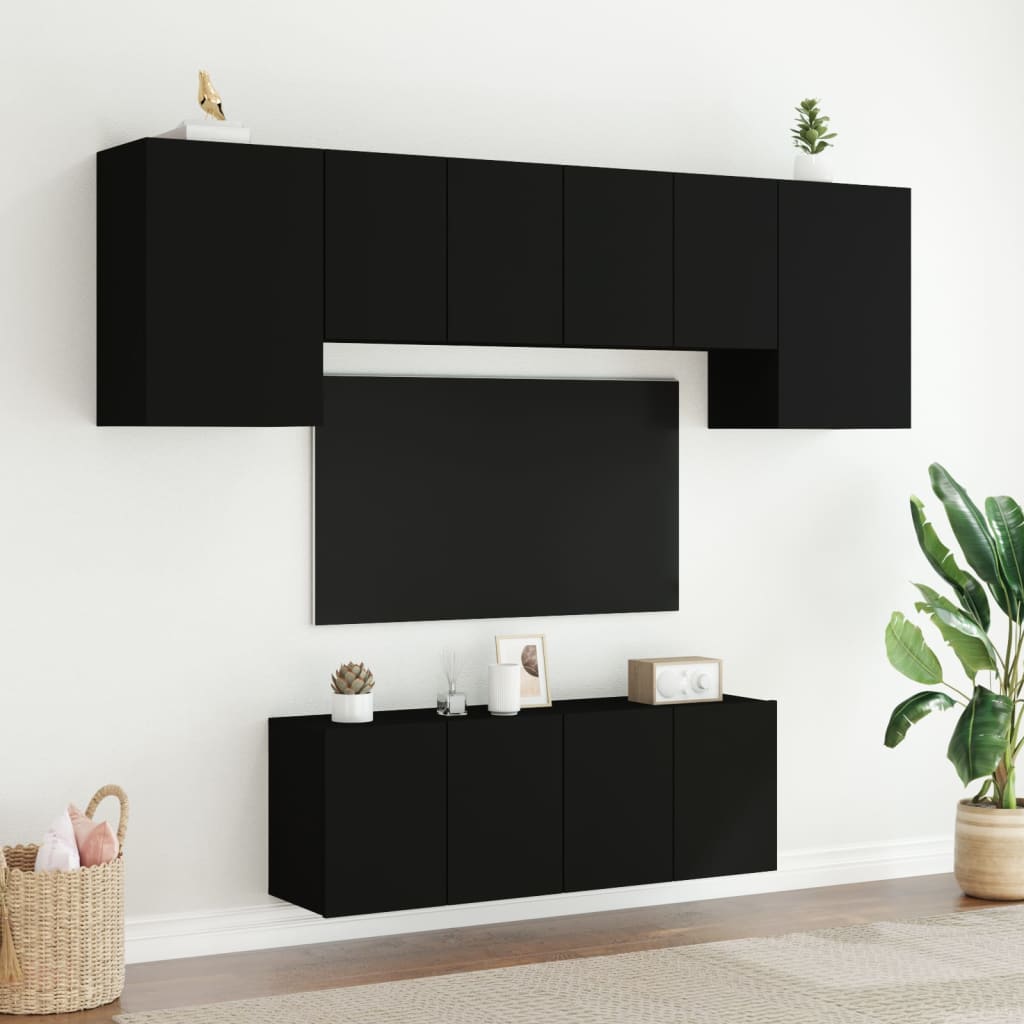 vidaXL Väggmonterade TV-enheter 6 delar svart konstruerat trä