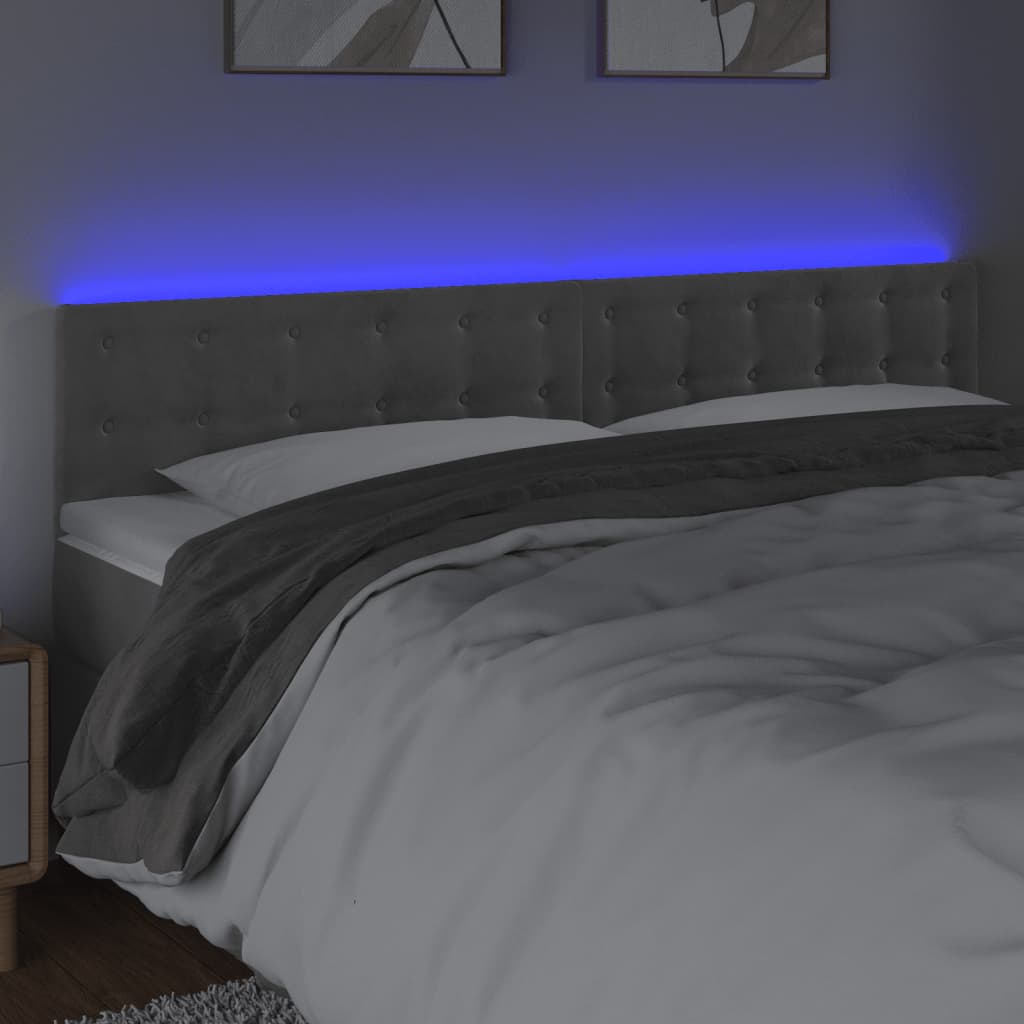 vidaXL Sänggavel LED ljusgrå 160x5x78/88 cm sammet