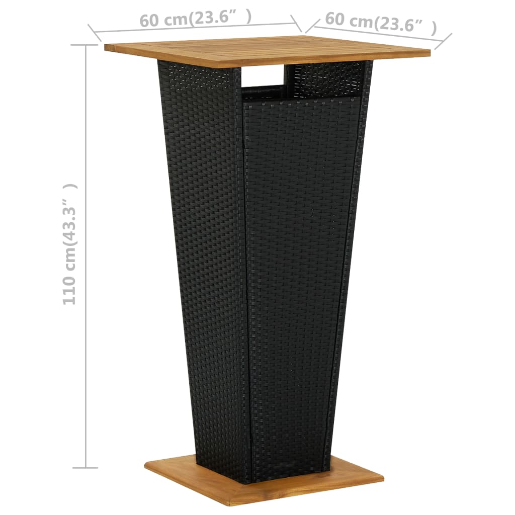 vidaXL Barbord svart 60x60x110 cm konstrotting och massivt akaciaträ