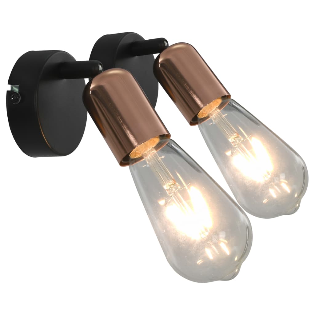 vidaXL Spotlights med 2 st glödlampor 2 W svart och koppar E27