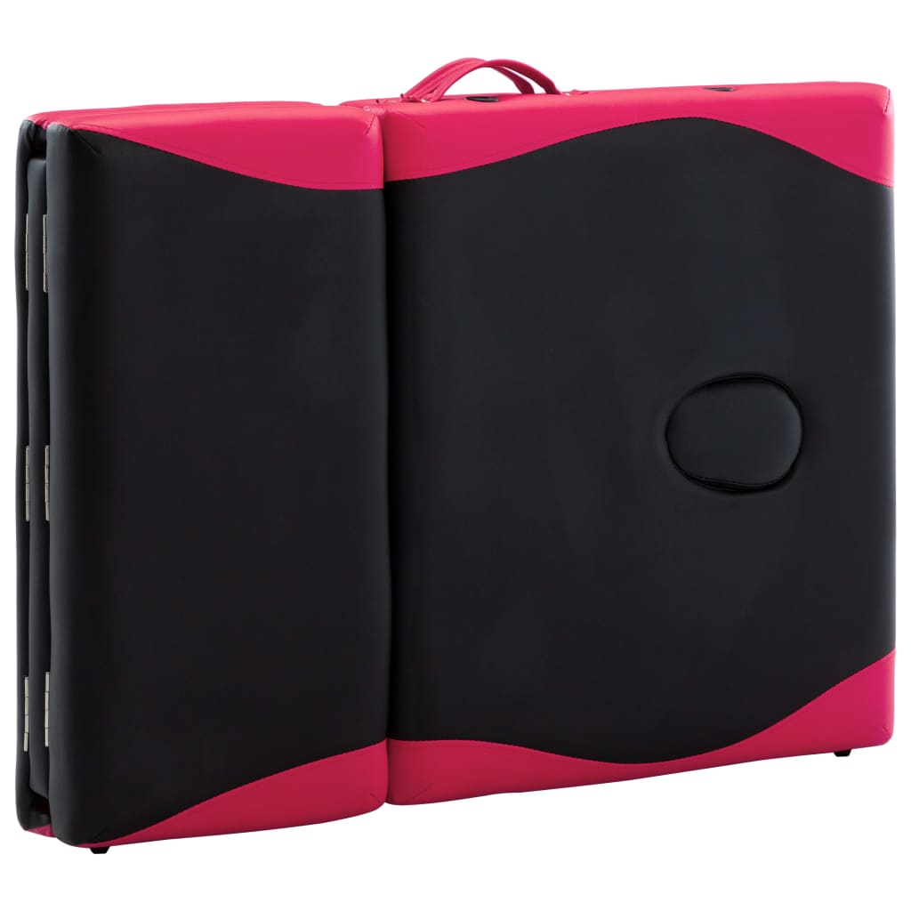 vidaXL Hopfällbar massagebänk 4 sektioner trä svart och rosa
