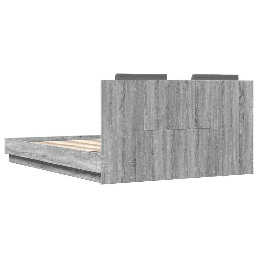 vidaXL Sängram med huvudgavel grå sonoma 120x200 cm konstruerad trä