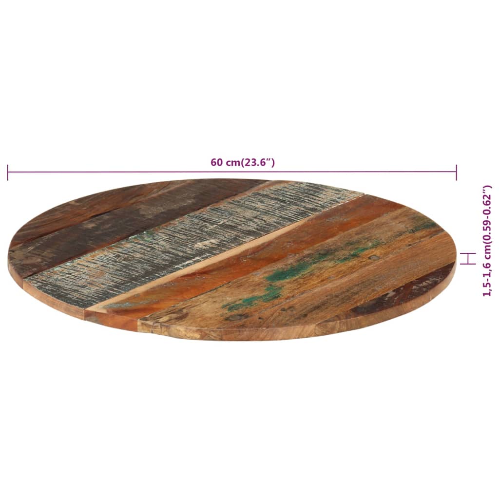 vidaXL Rund bordsskiva 60 cm 15-16 mm massivt återvunnet trä