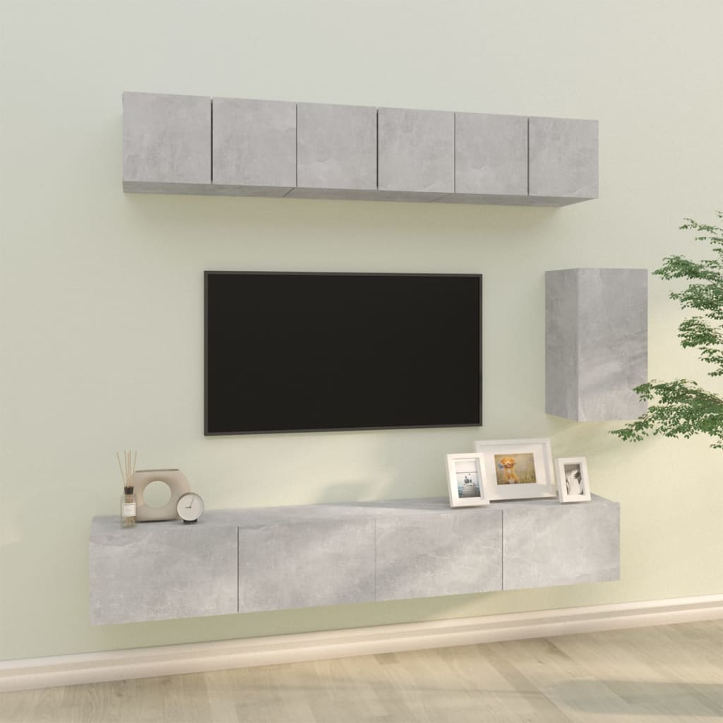 vidaXL Tv-skåp 6 delar betonggrå konstruerat trä