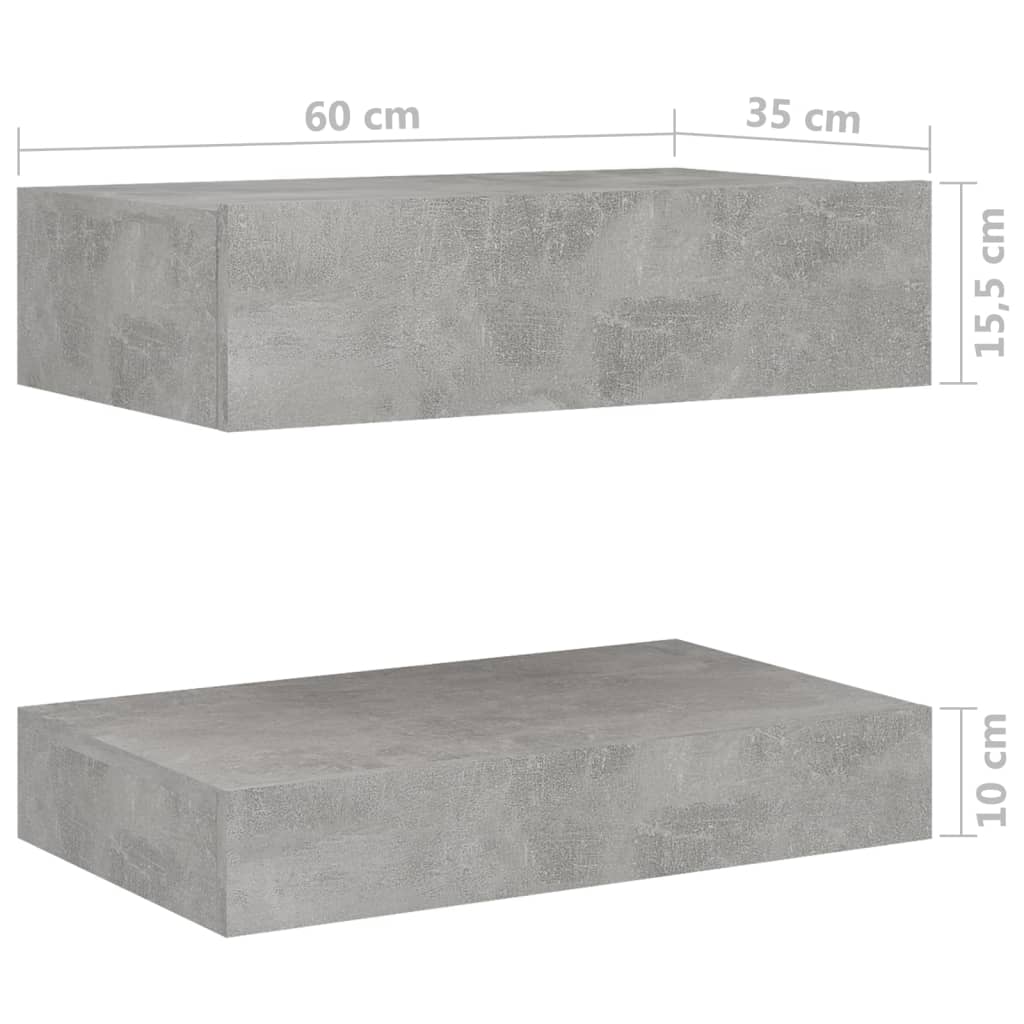 vidaXL Sängbord 2 st betonggrå 60x35 cm konstruerat trä