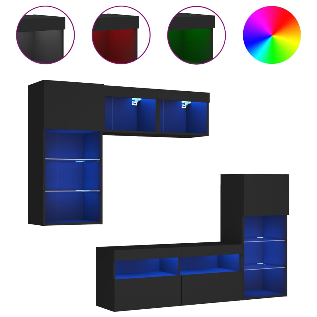 vidaXL Tv-bänk 5 delar LED svart konstruerat trä