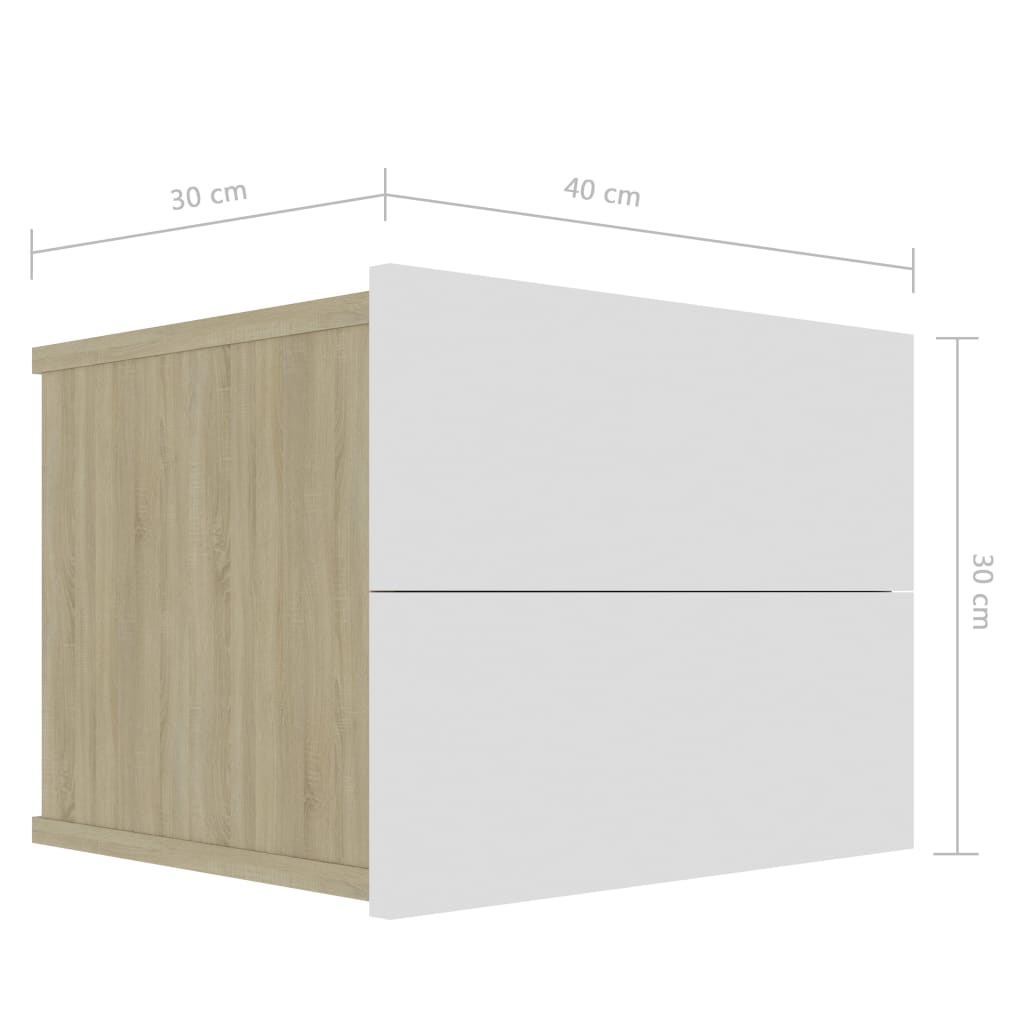 vidaXL Sängbord vit och sonoma-ek 40x30x30 cm spånskiva