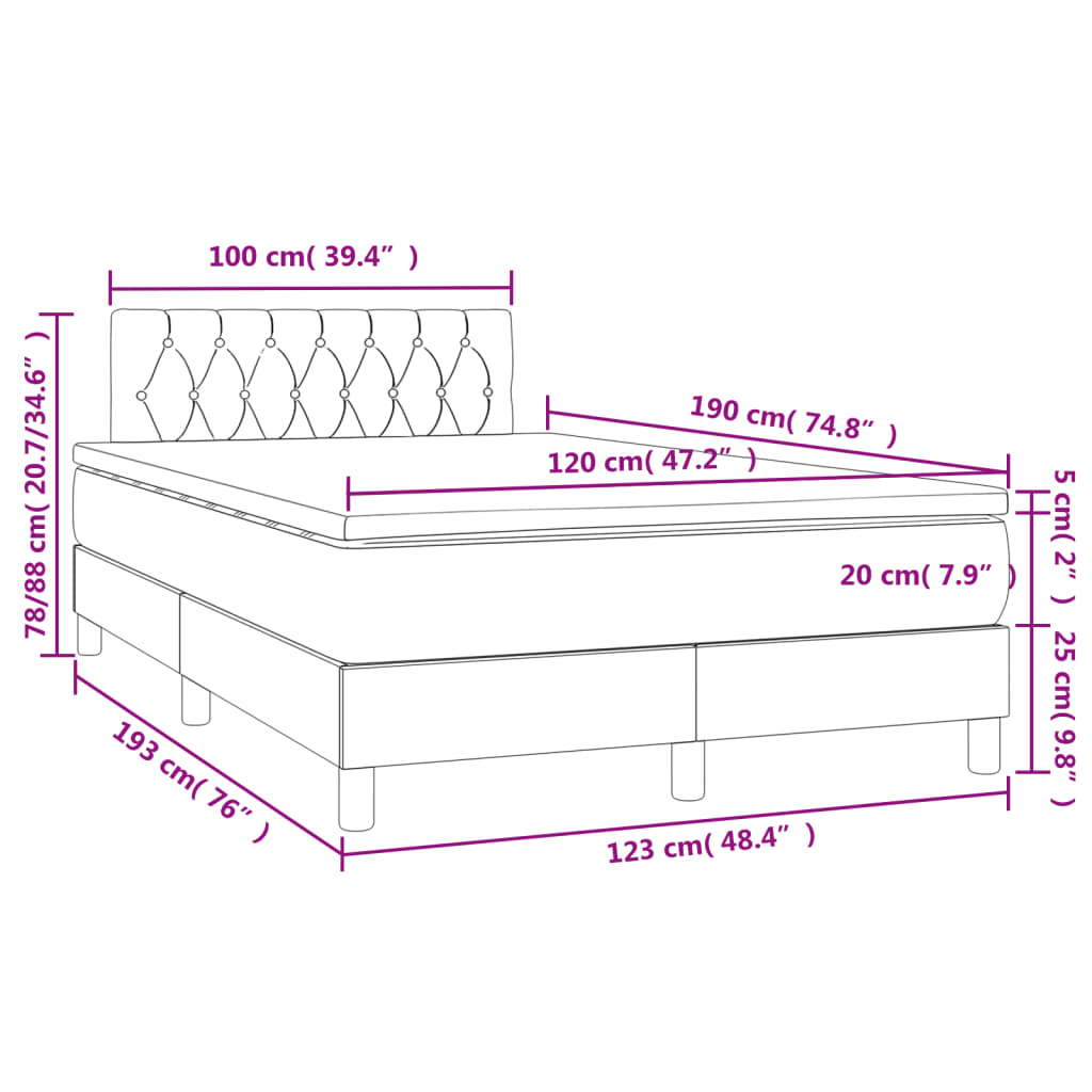 vidaXL Ramsäng med madrass & LED svart 120x190 cm sammet