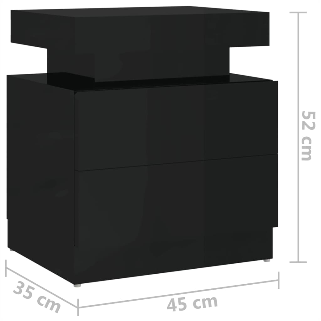 vidaXL Sängbord svart högglans 45x35x52 cm spånskiva