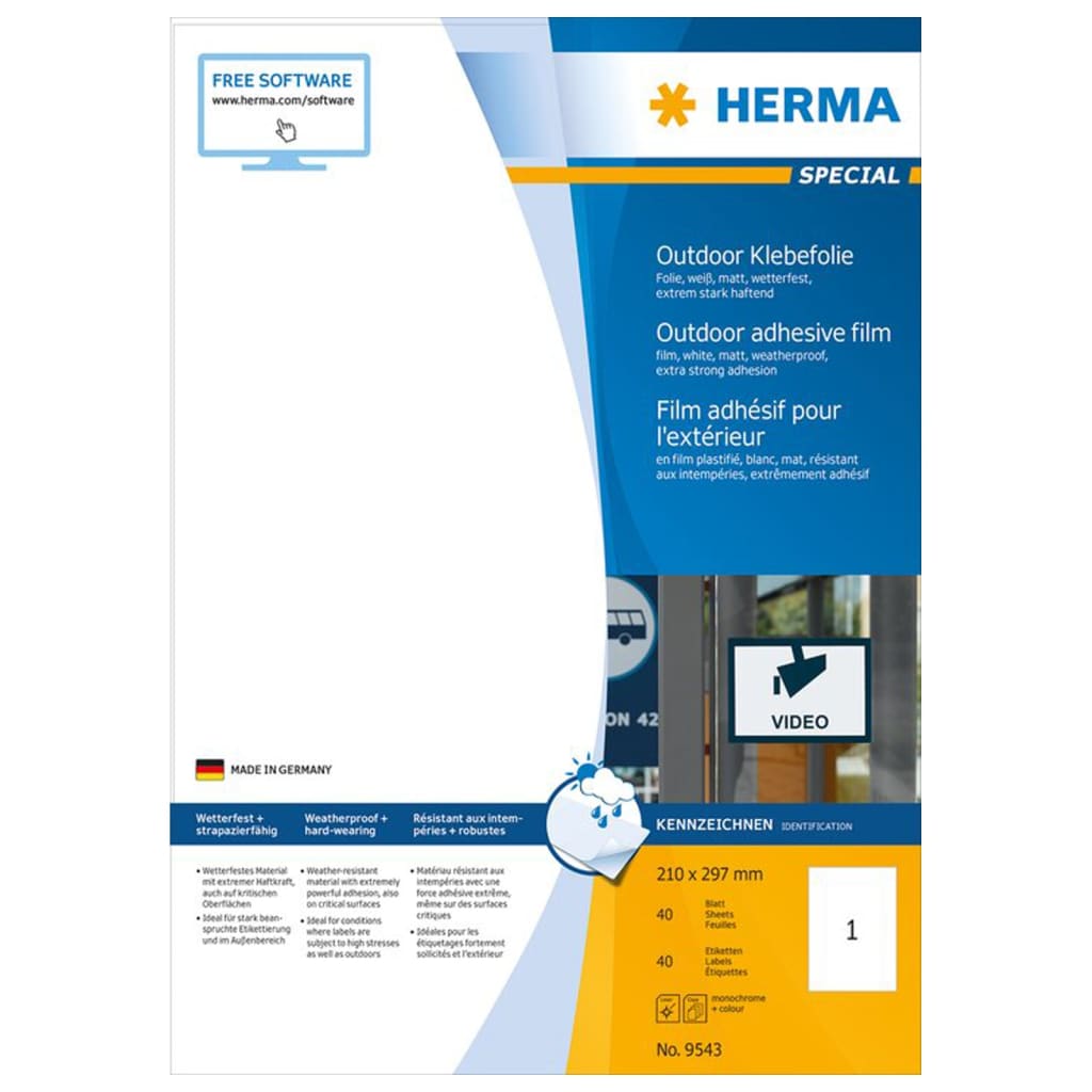 HERMA Utomhusetiketter väderbeständiga A4 210x297 mm 40 ark vit