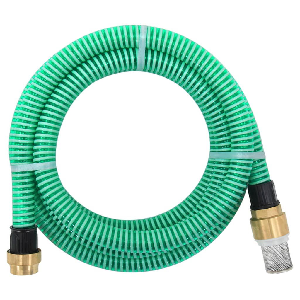 vidaXL Sugslang med kopplingar mässing grön 1,1" 10 m PVC