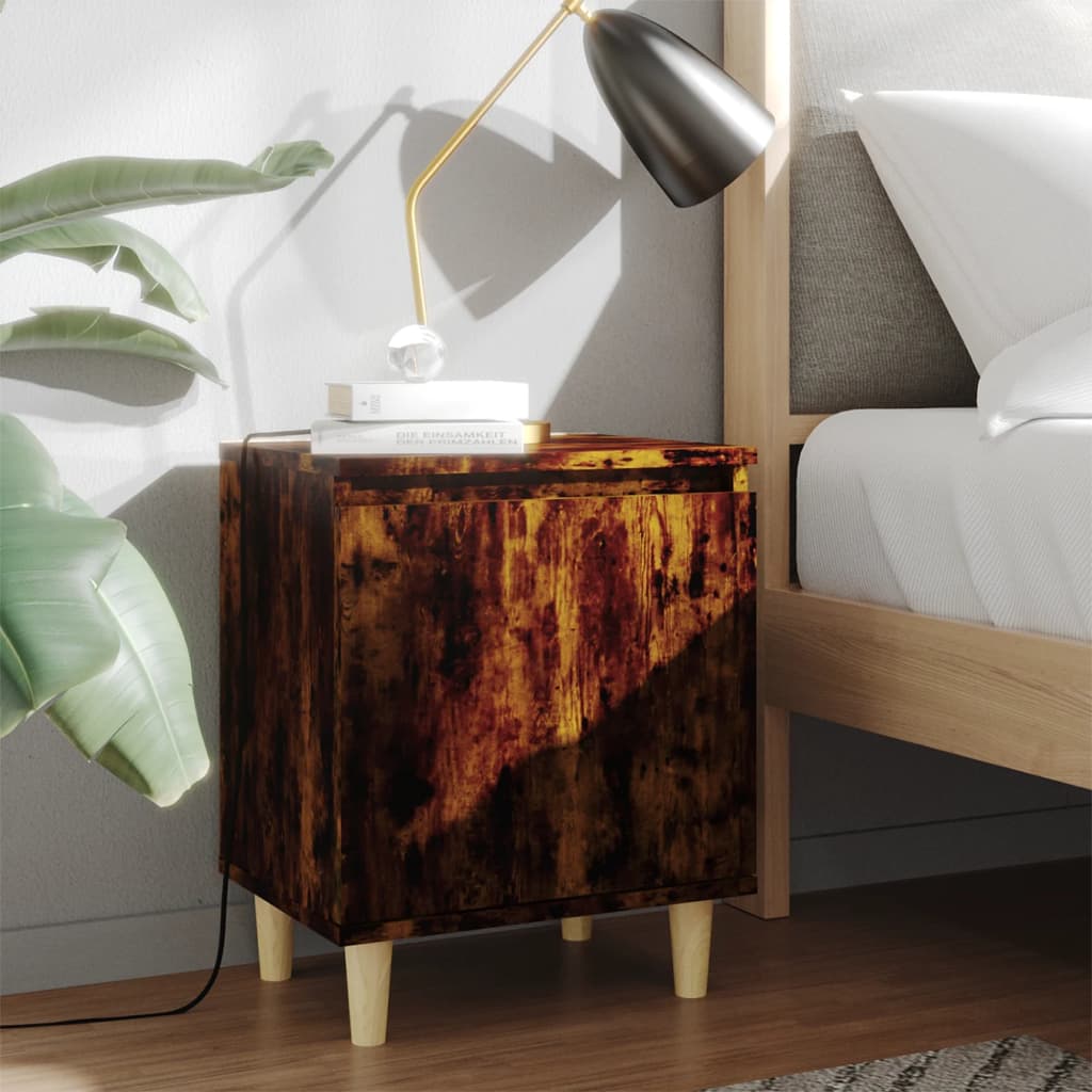 vidaXL Sängbord med ben i massivt trä 2 st rökfärgad ek 40x30x50 cm