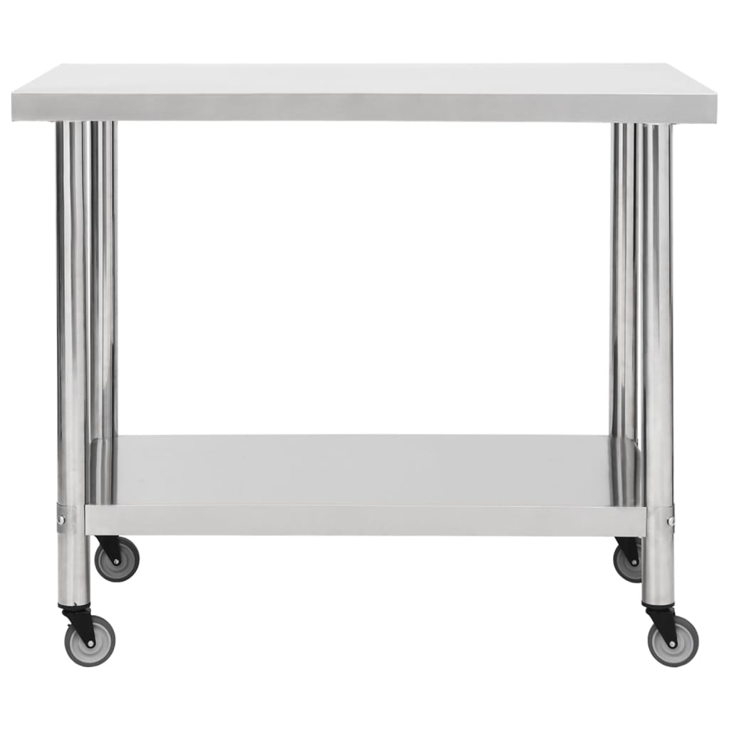 vidaXL Arbetsbord med hjul 100x30x85 cm rostfritt stål