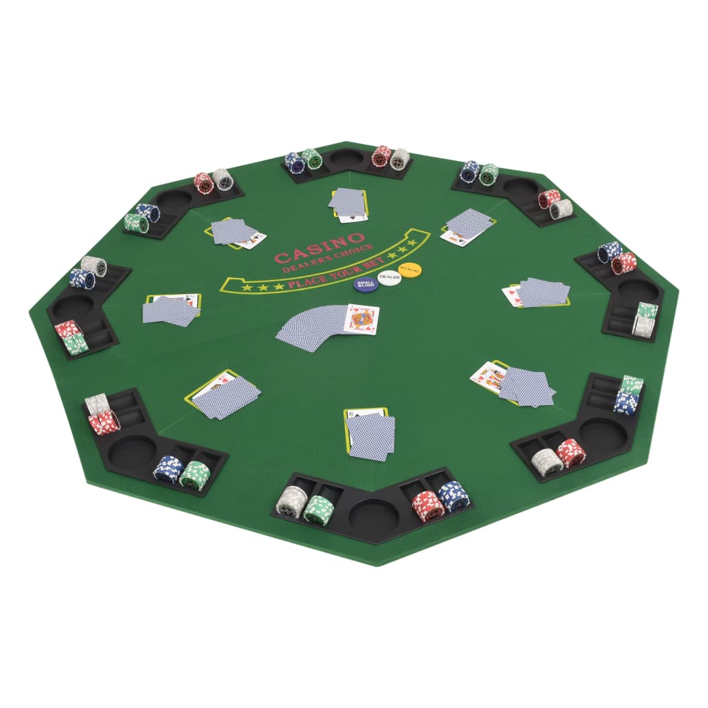 vidaXL Hopfällbar pokerbordsskiva 8 spelare åttkantigt 2-sidigt grönt