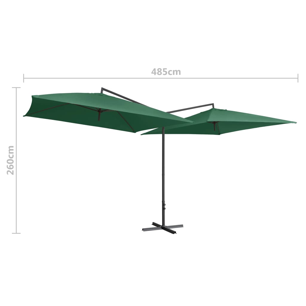 vidaXL Dubbelt parasoll med stålstång 250x250 cm grön