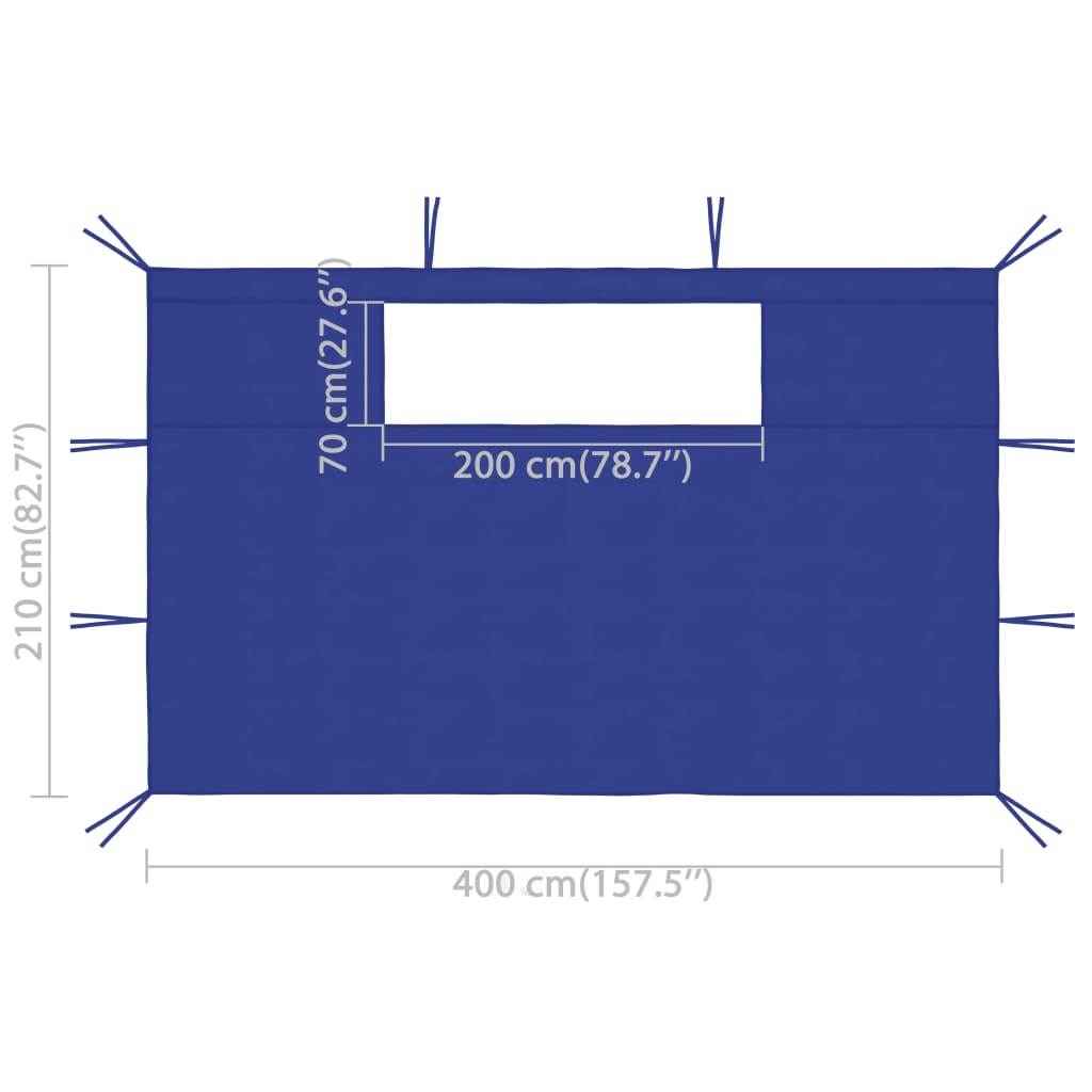 vidaXL Sidoväggar med fönster till partytält 2 st 4x2,1 m blå 70 g/m²