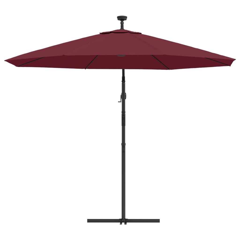 vidaXL Frihängande parasoll med LED och stålstång vinröd