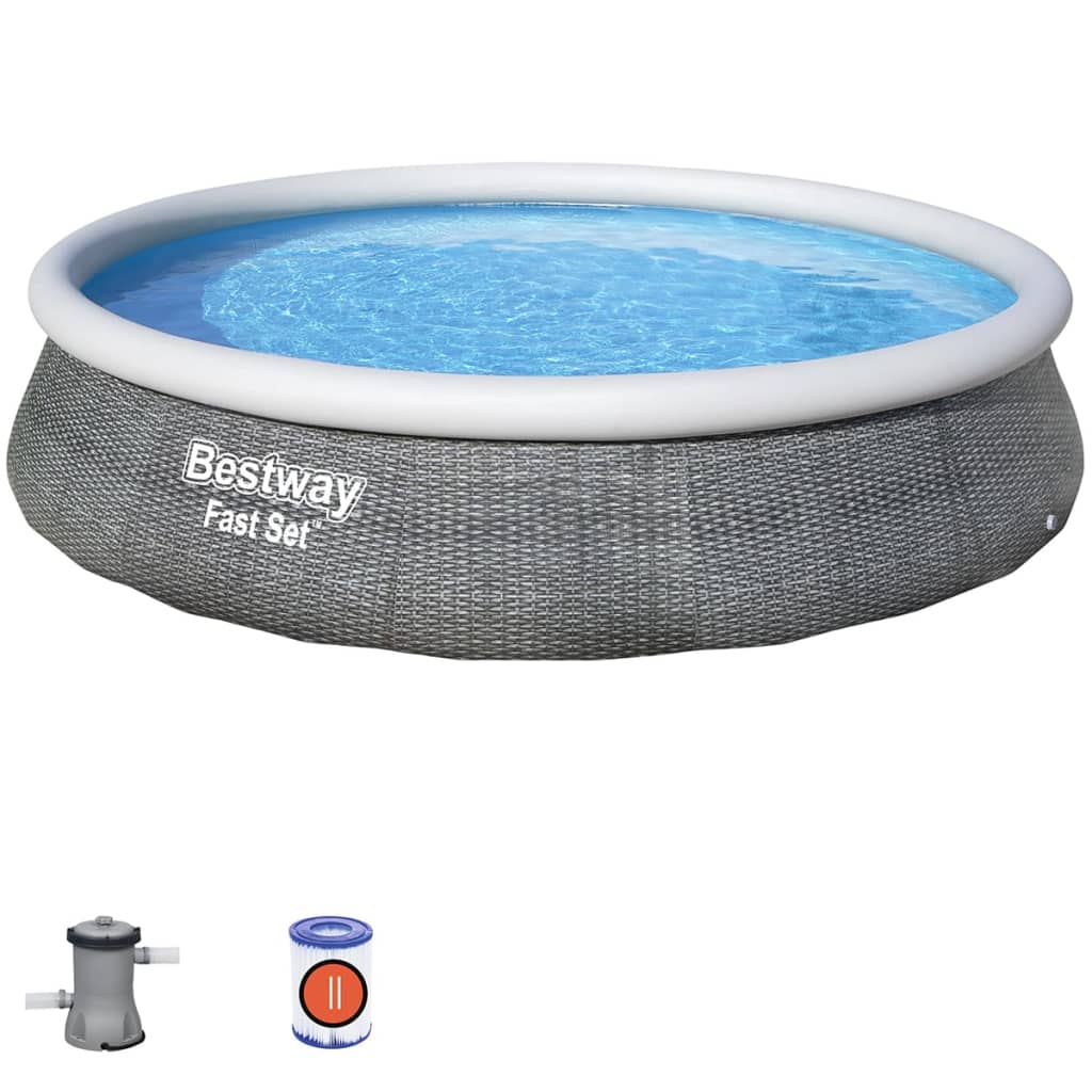 Bestway Uppblåsbar pool Fast Set med pump 396x84 cm