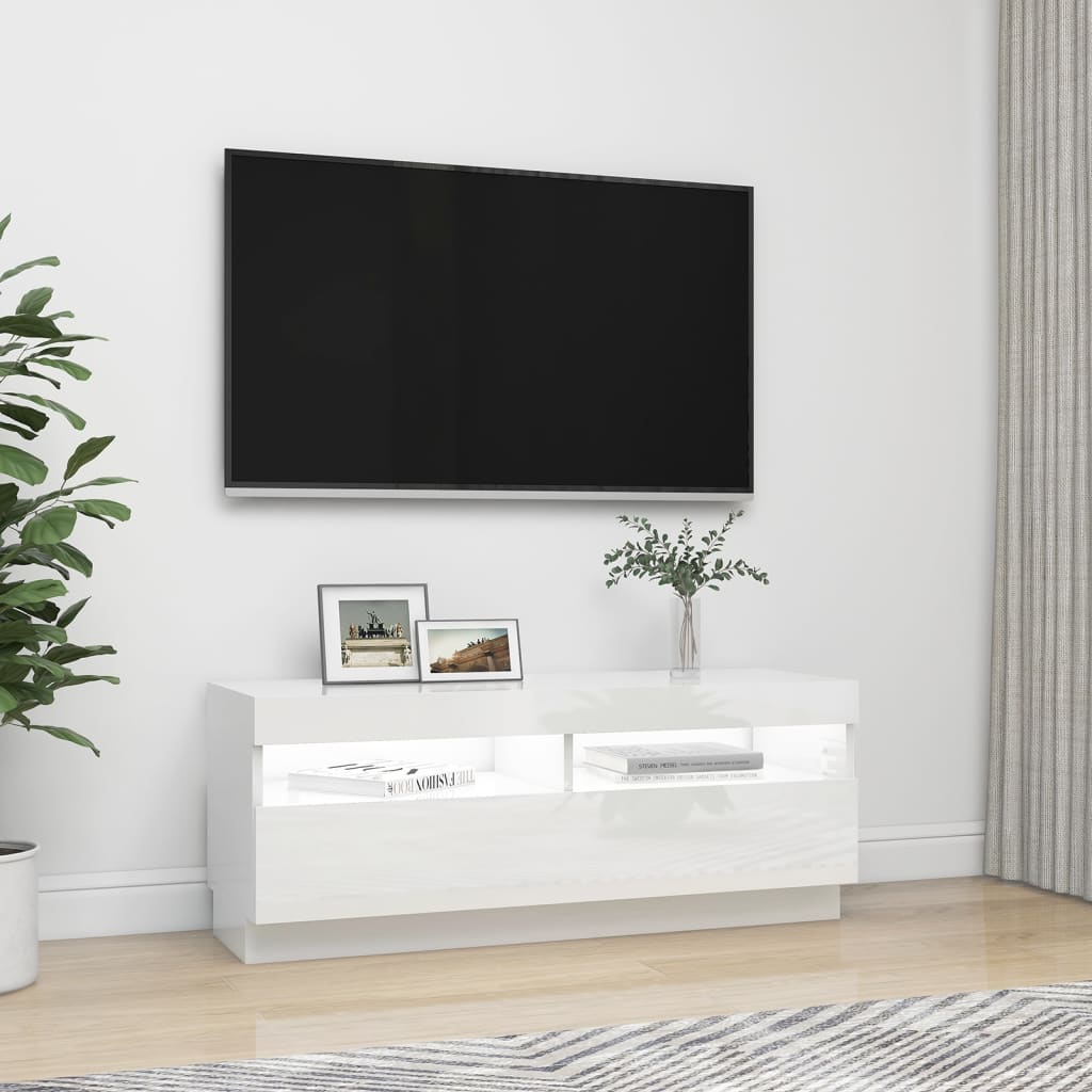 vidaXL TV-bänk med LED-belysning vit högglans 100x35x40 cm