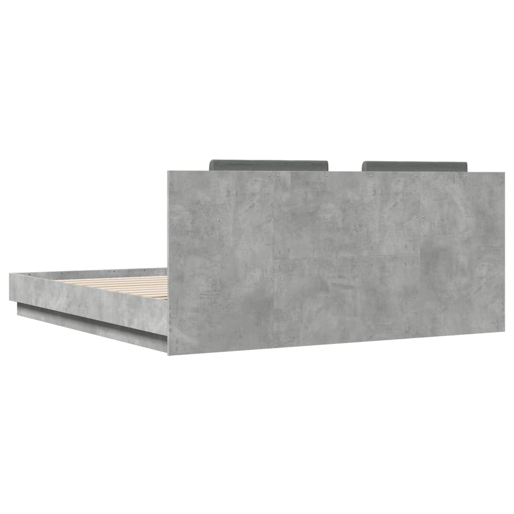 vidaXL Sängram med huvudgavel och LEDs betonggrå 180x200 cm