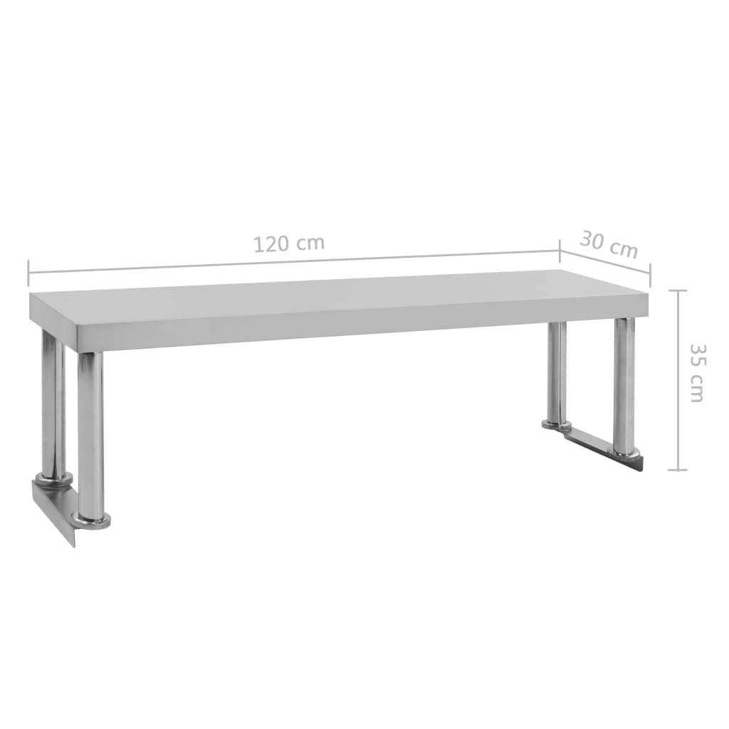 vidaXL Överhylla för arbetsbord 120x30x35 cm rostfritt stål