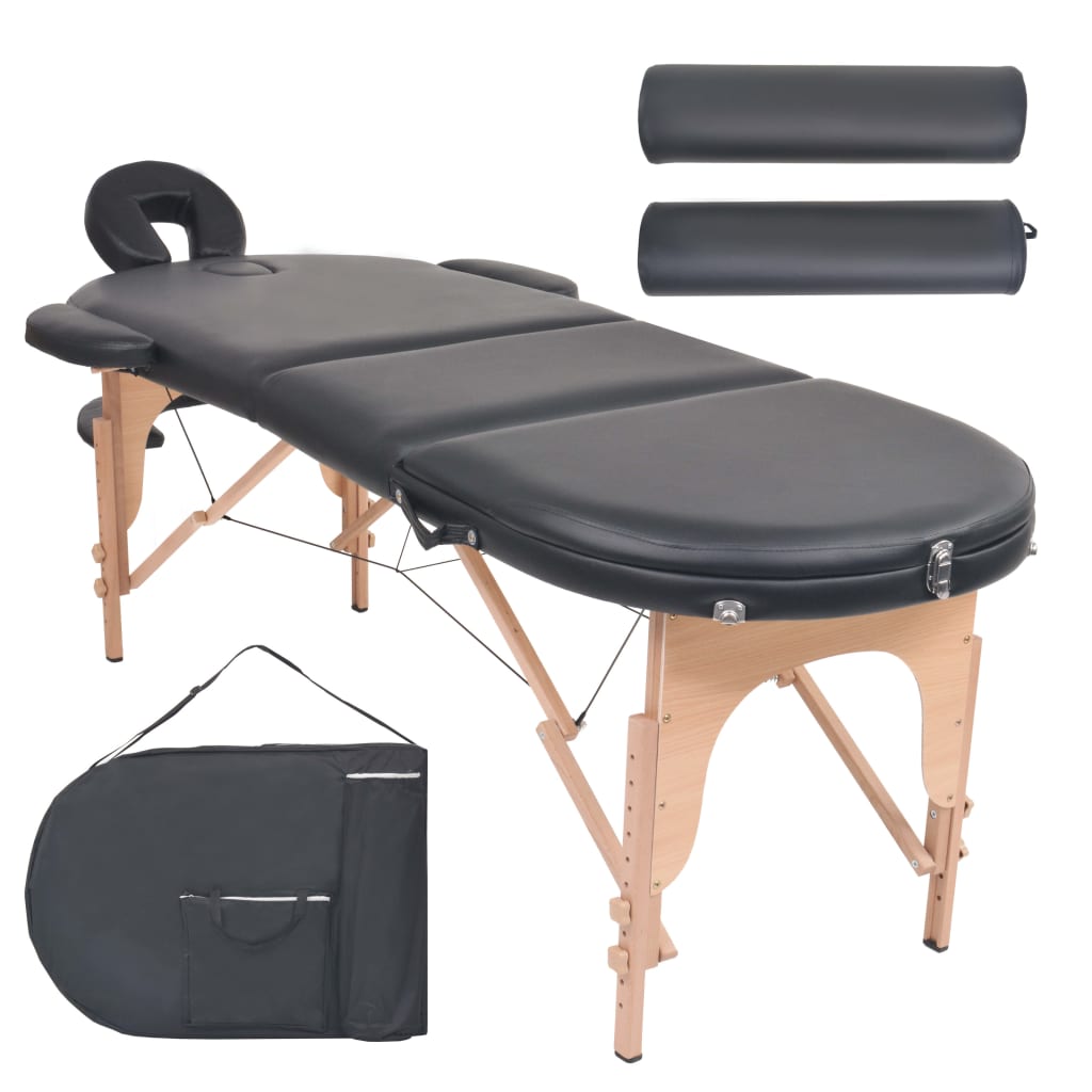 vidaXL Hopfällbar massagebänk 4 cm tjock med 2 bolster oval svart