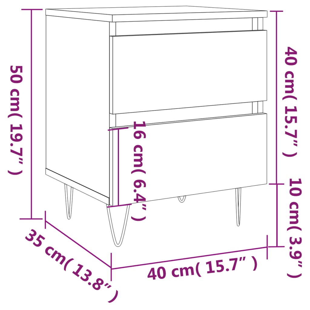 vidaXL Sängbord 2 st betonggrå 40x35x50 cm konstruerat trä