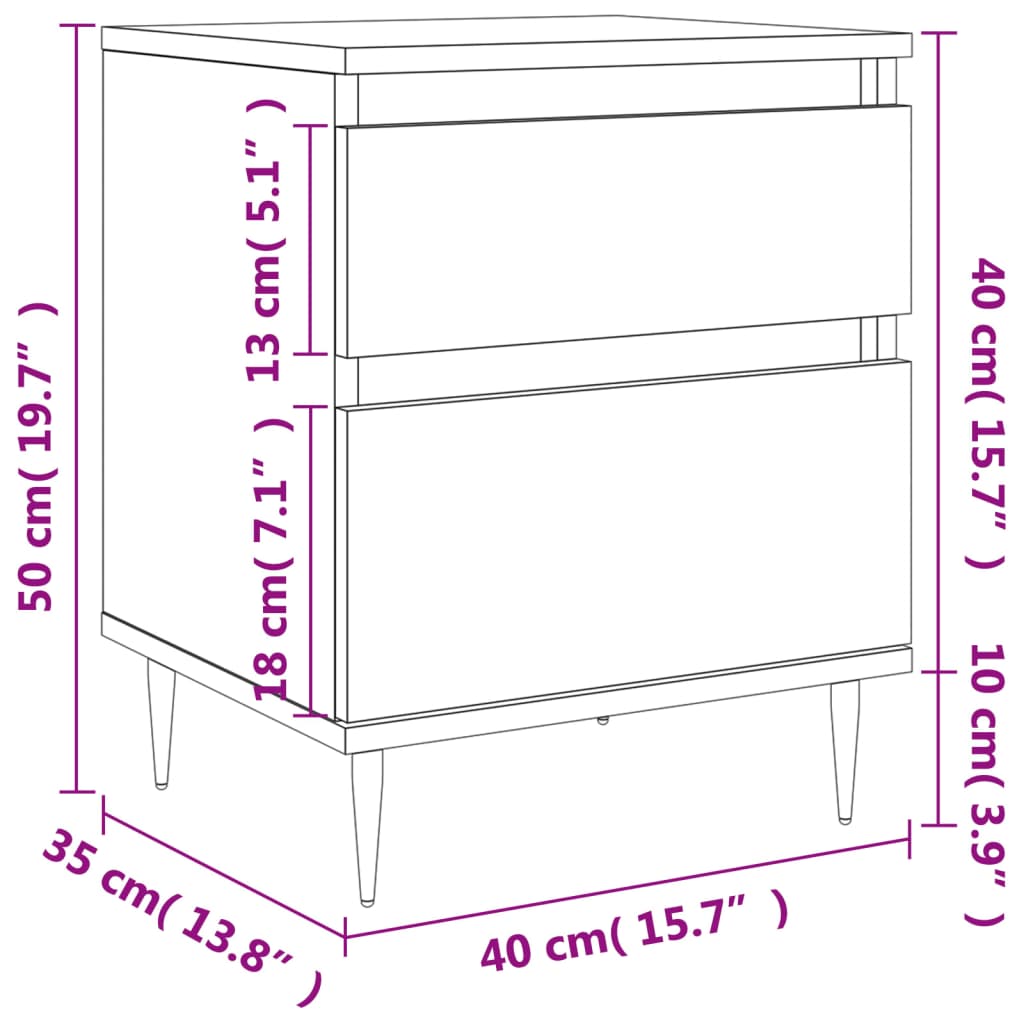 vidaXL Sängbord vit 40x35x50 cm konstruerat trä